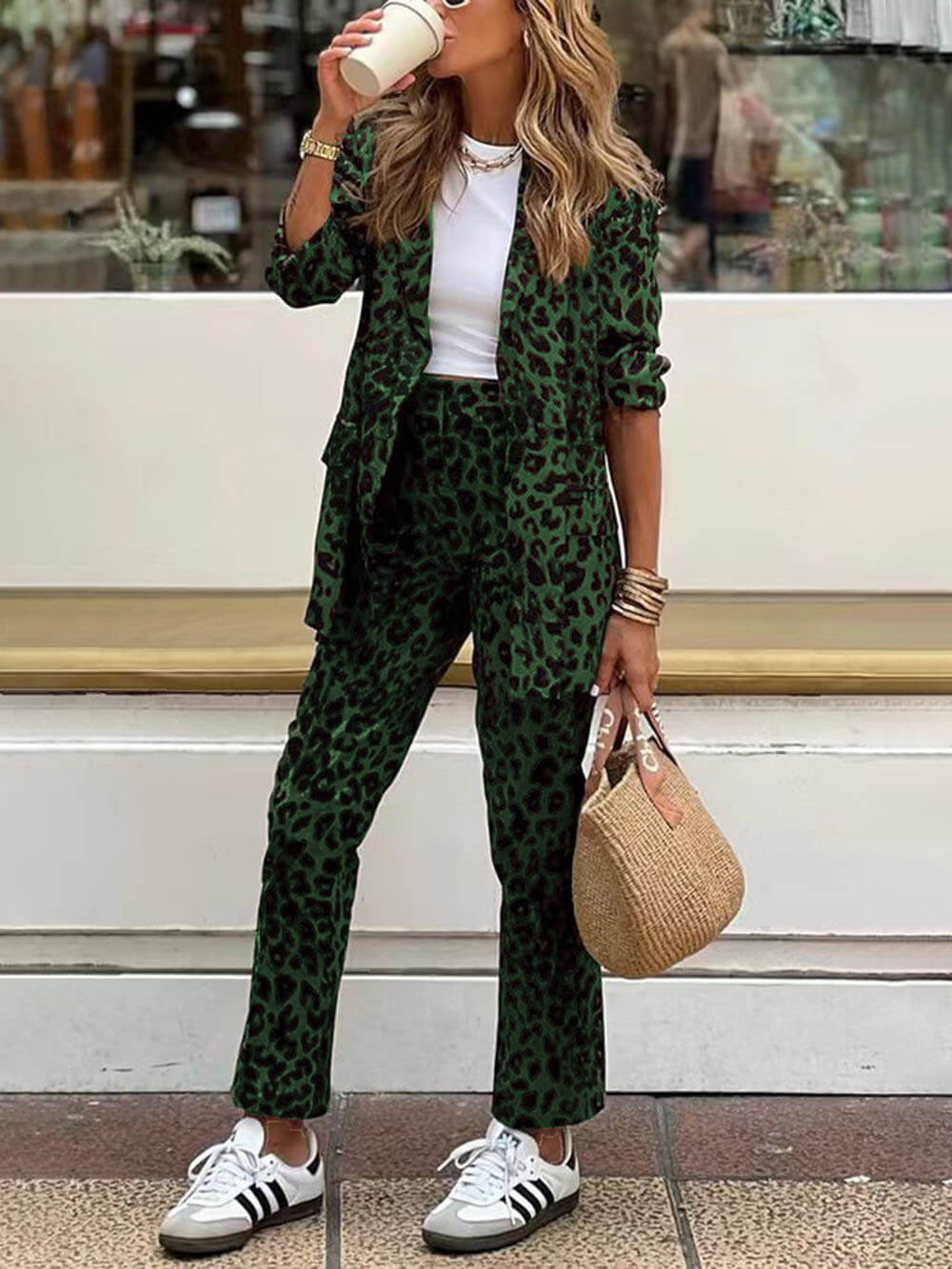 Casual Fashion Leopard Print Suit Pants Set