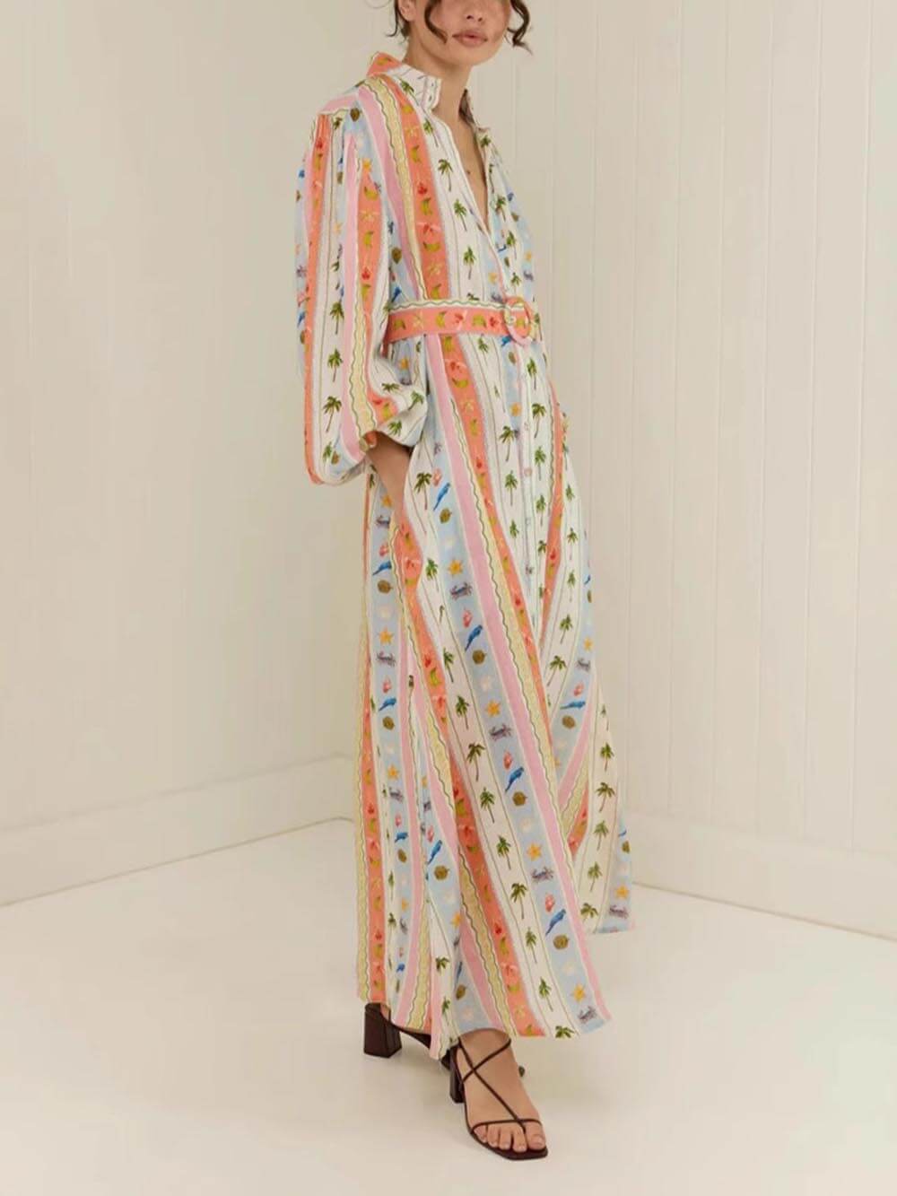 Unique Personalized Printed Casual Linen Cardigan Maxi Dress