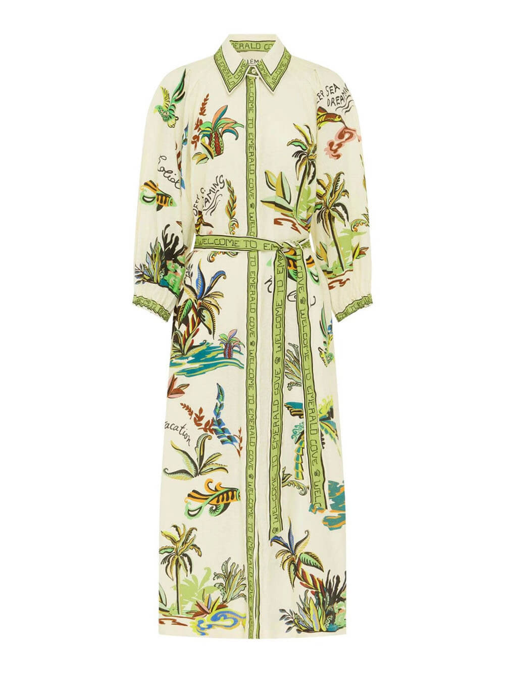 Unique Coconut Tree Print Day Dream Linen Shirtdress