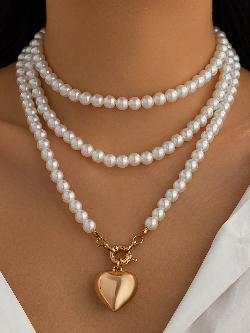 Elegant Love Pendant Imitation Pearl Multi-layer Necklace
