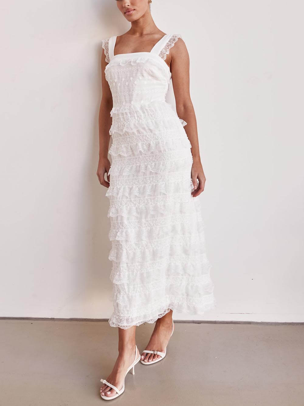 Delicate Layered Lace Detail A-Line Hem Maxi Dress