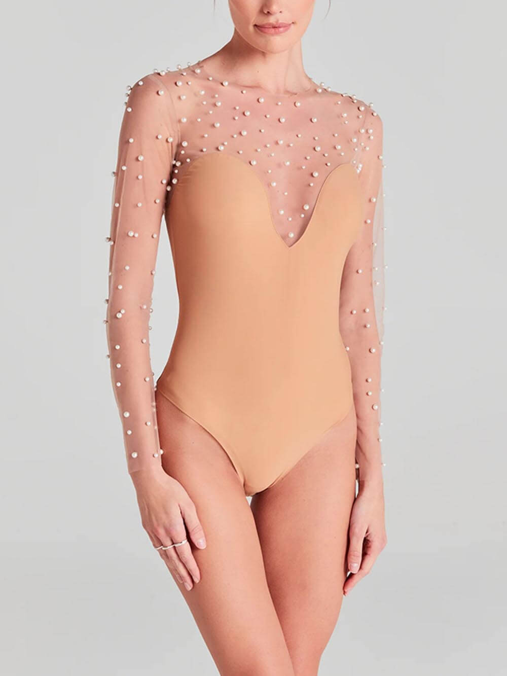 Exquisite Long-Sleeved Inner Beaded Jumpsuit