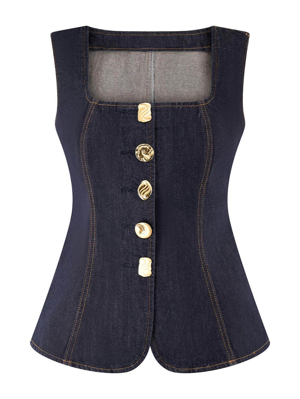 Modern Playful Unique Sleeveless Button-Down Denim Vest Top