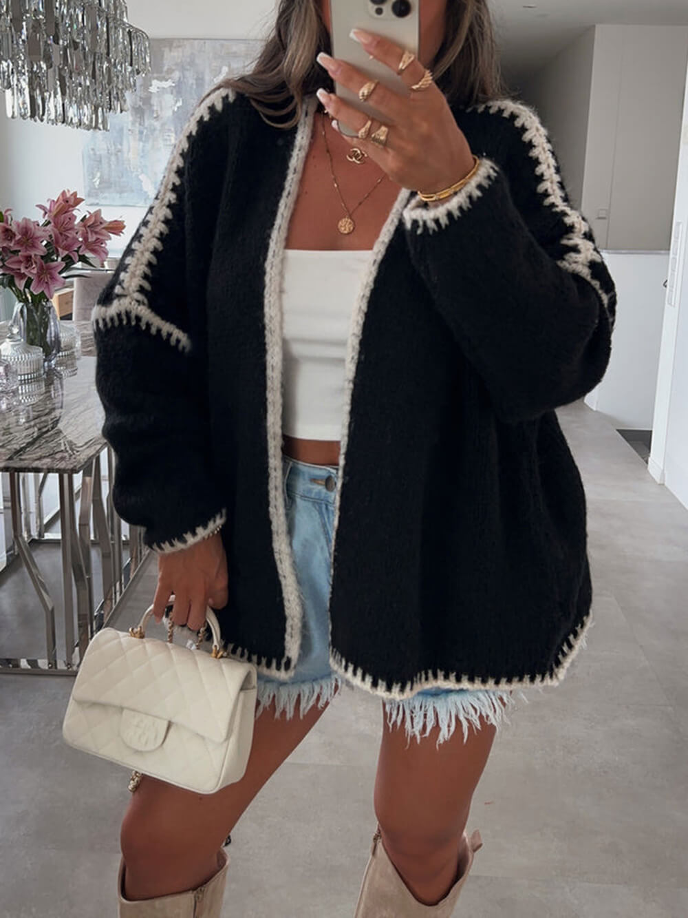 INS Style Thick Needle Imitation Wool Knitted Loose Cardigan