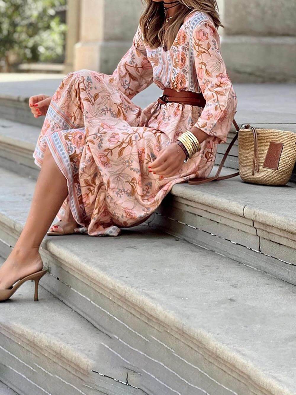 Bohemian Floral Print Maxi Dress