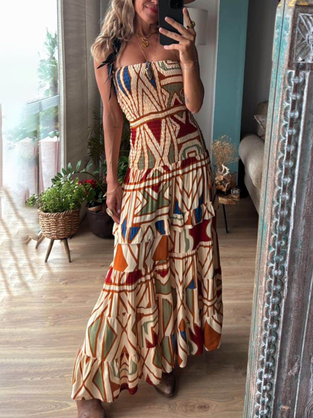 Chic Perfect Style Unique Floral Print Elastic Bandeau Maxi Dress