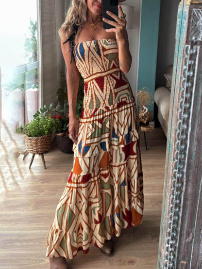 Chic Perfect Style Unique Floral Print Elastic Bandeau Maxi Dress