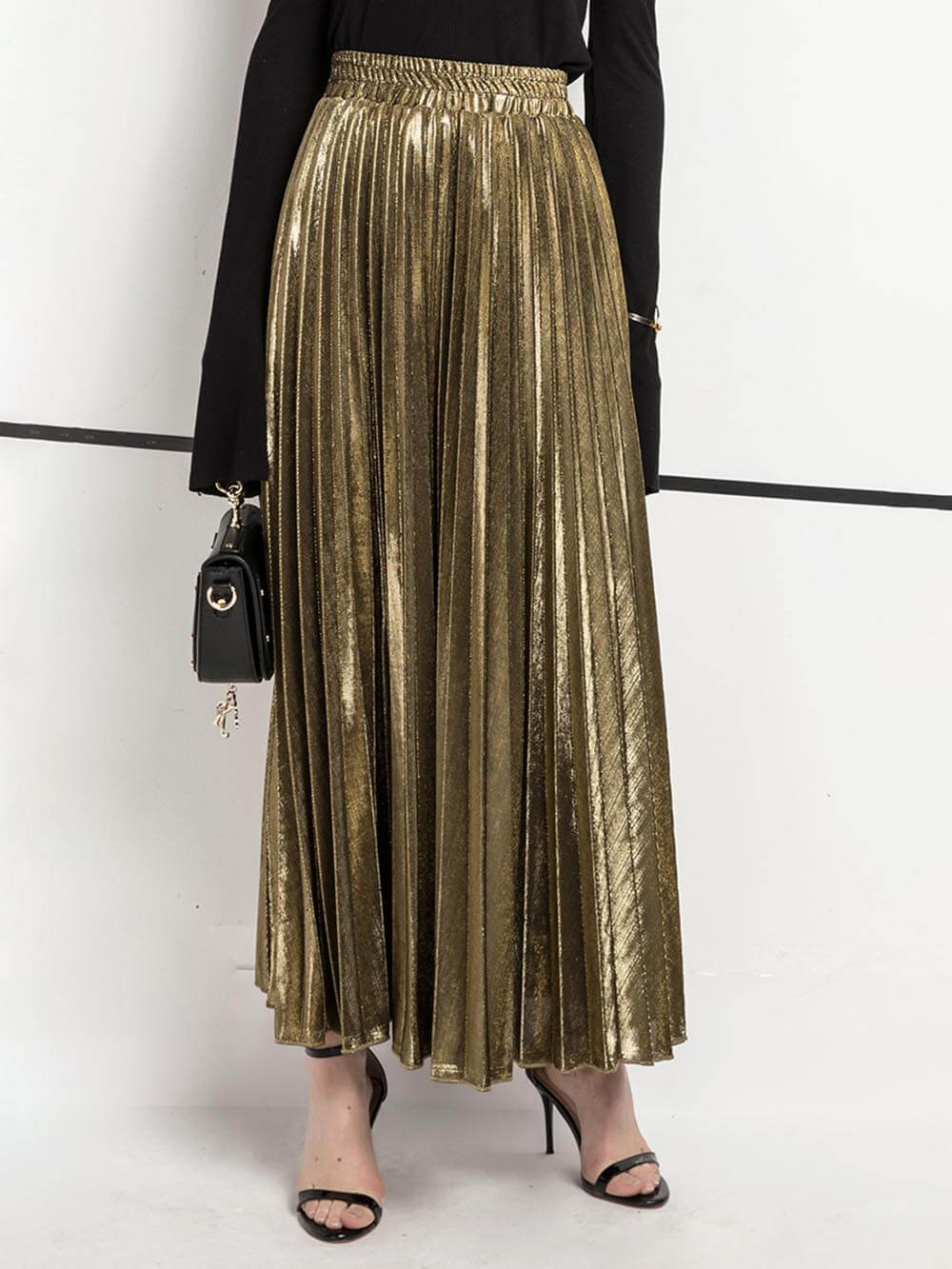 Retro Pleated High Waist A-Line Skirt