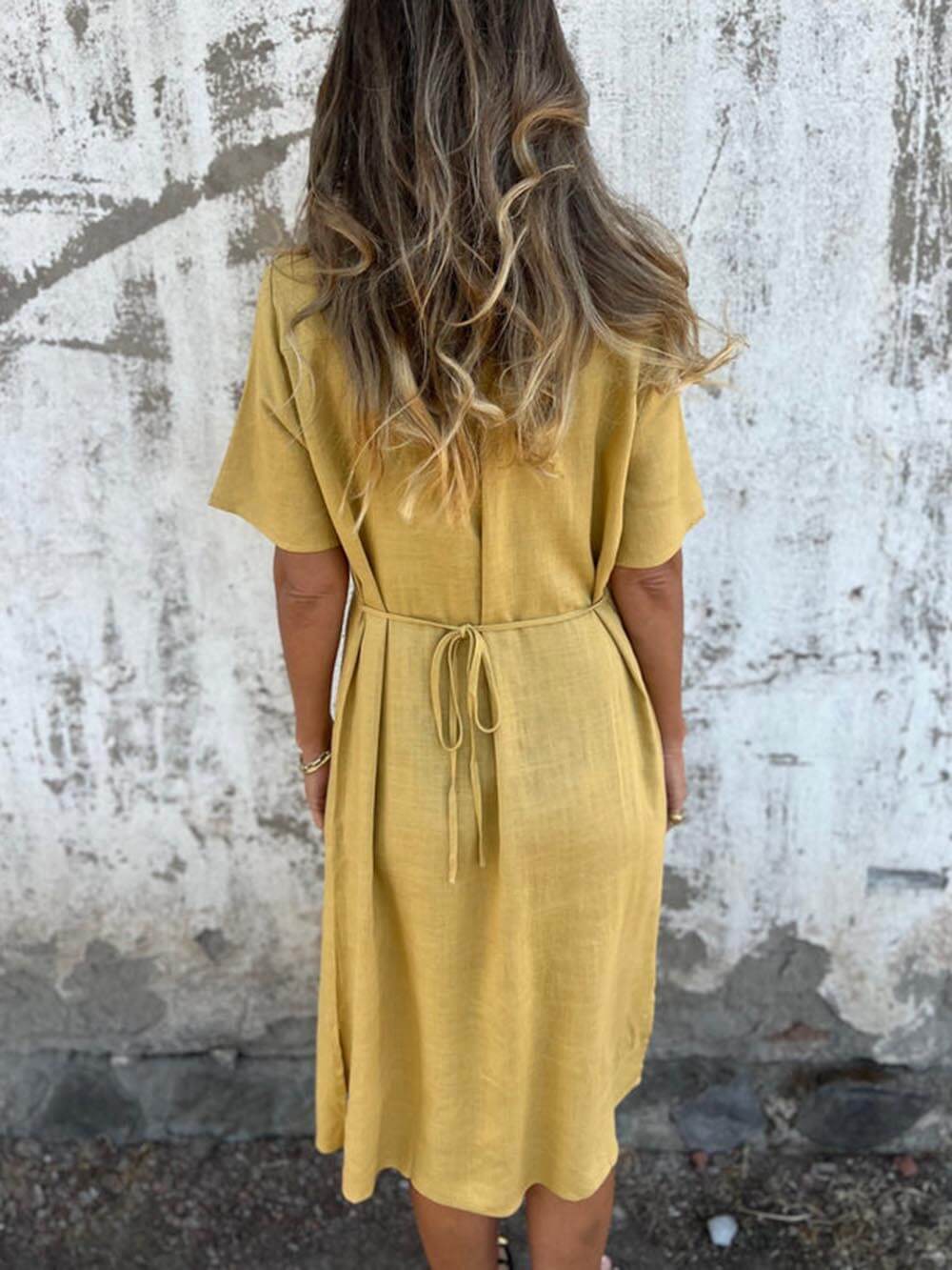 Bohemian Print Linen Loose Midi Dress