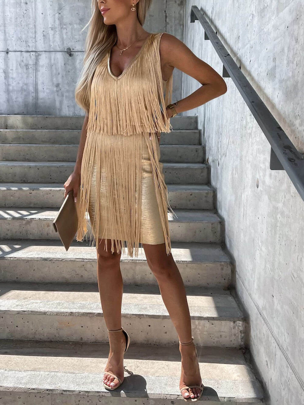 Sexy Slim Fit V-Neck Tassel Hip Mini Dress