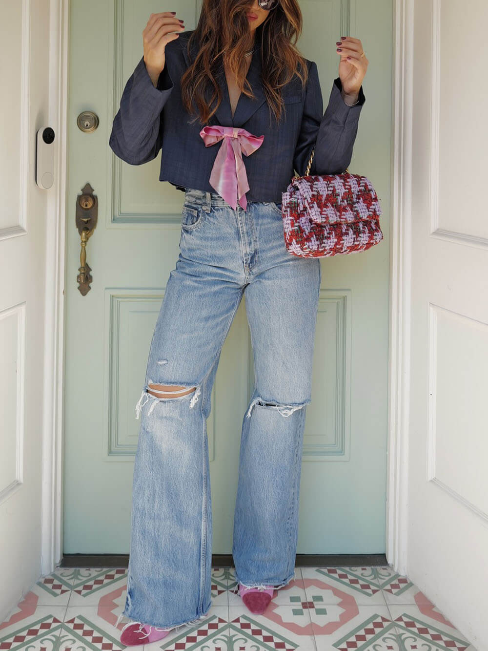 Unique Plaid Print Short Jacket Suit