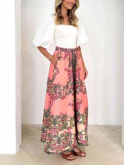 Fashionable Ethnic Print Maxi Skirt