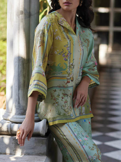 Casual Unique Digital Print Loose Elastic Waist Pocket Wide Leg Pants