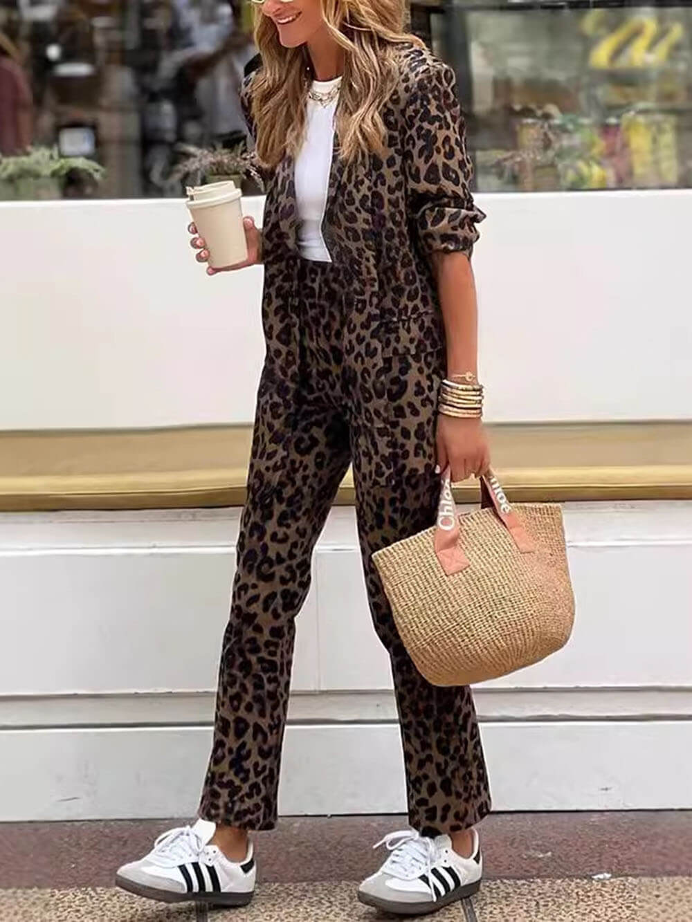 Casual Fashion Leopard Print Suit Pants Set