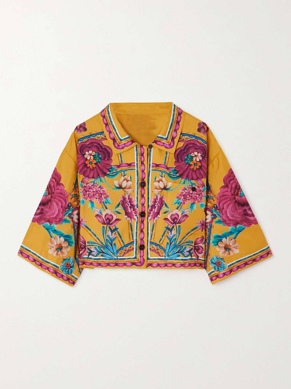 Sunset Cropped Unique Floral-Print Shirt