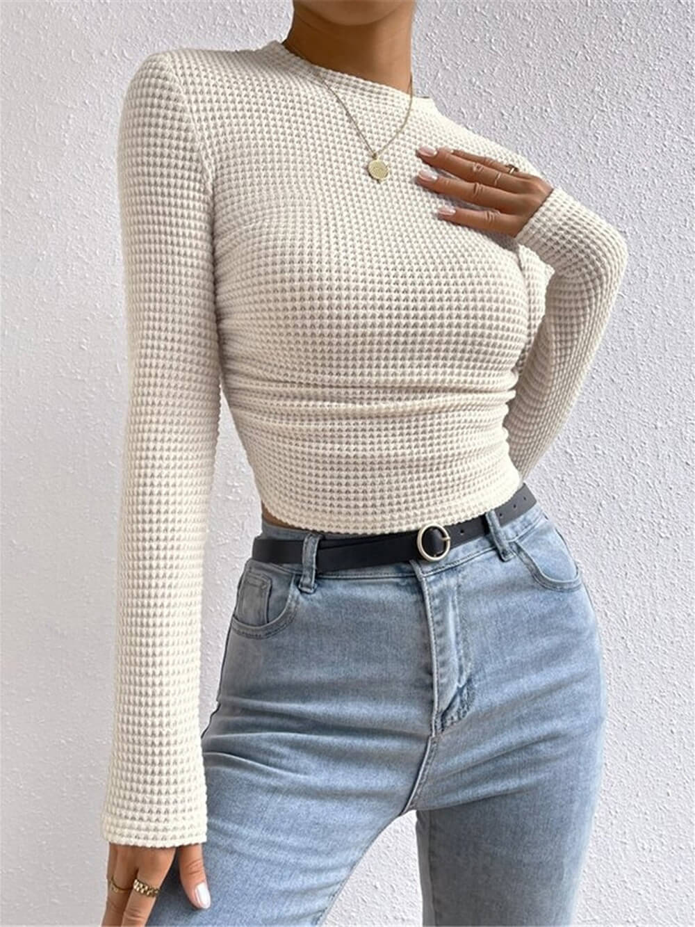 Versatile Solid Color Waffle Pleated Top
