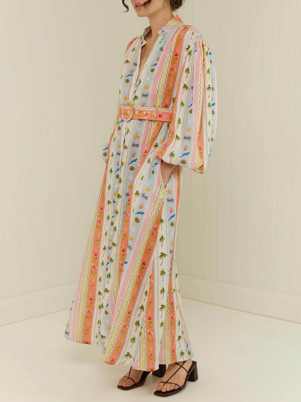 Unique Personalized Printed Casual Linen Cardigan Maxi Dress