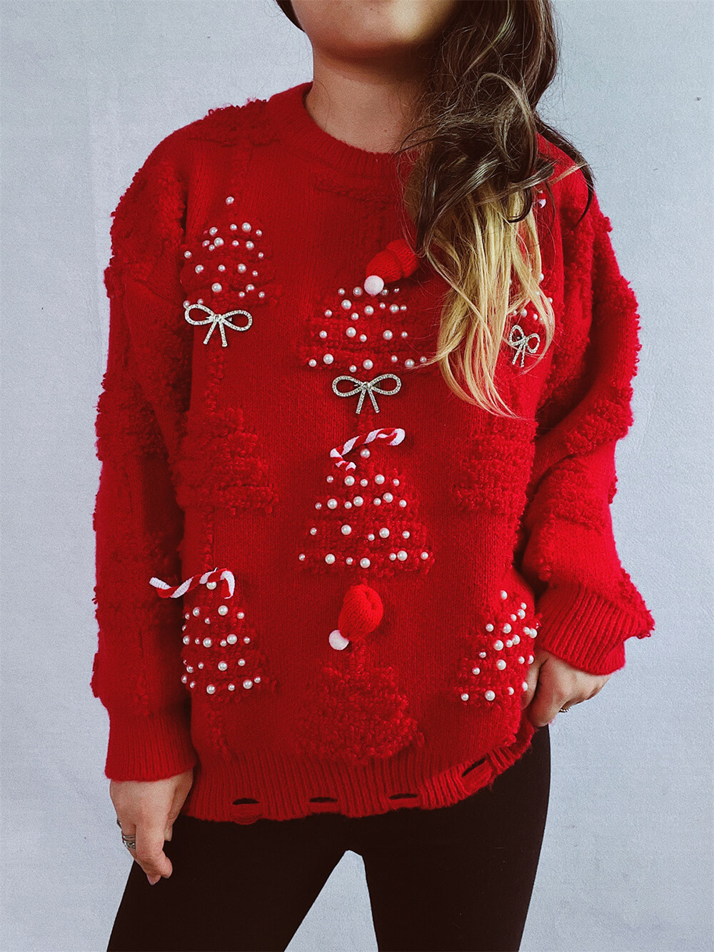 Christmas Tree Decoration Flocked Sweater