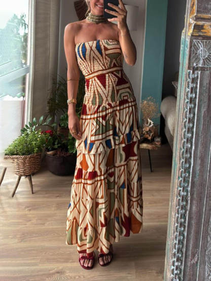 Chic Perfect Style Unique Floral Print Elastic Bandeau Maxi Dress