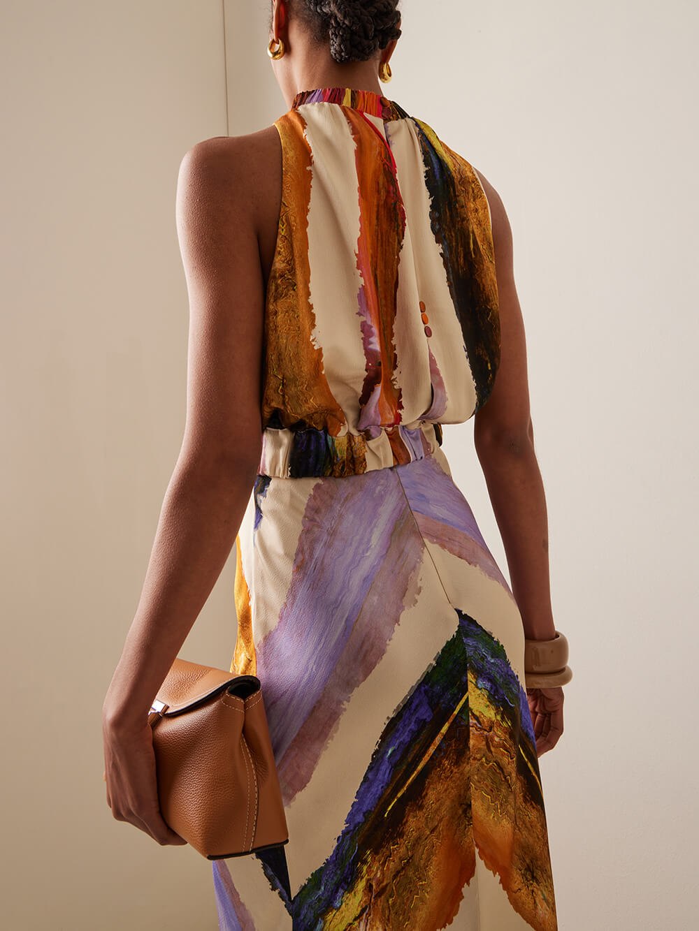 Elegant and Unique Abstract Print Elastic Waist Maxi Skirt