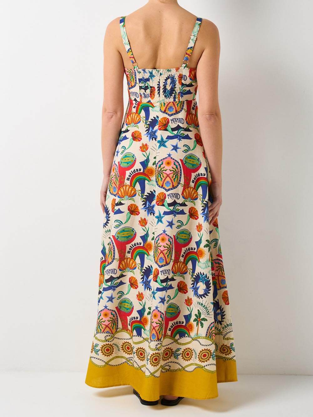 Unique Midsummer Mermaid Paradise Printed Strappy Maxi Dress