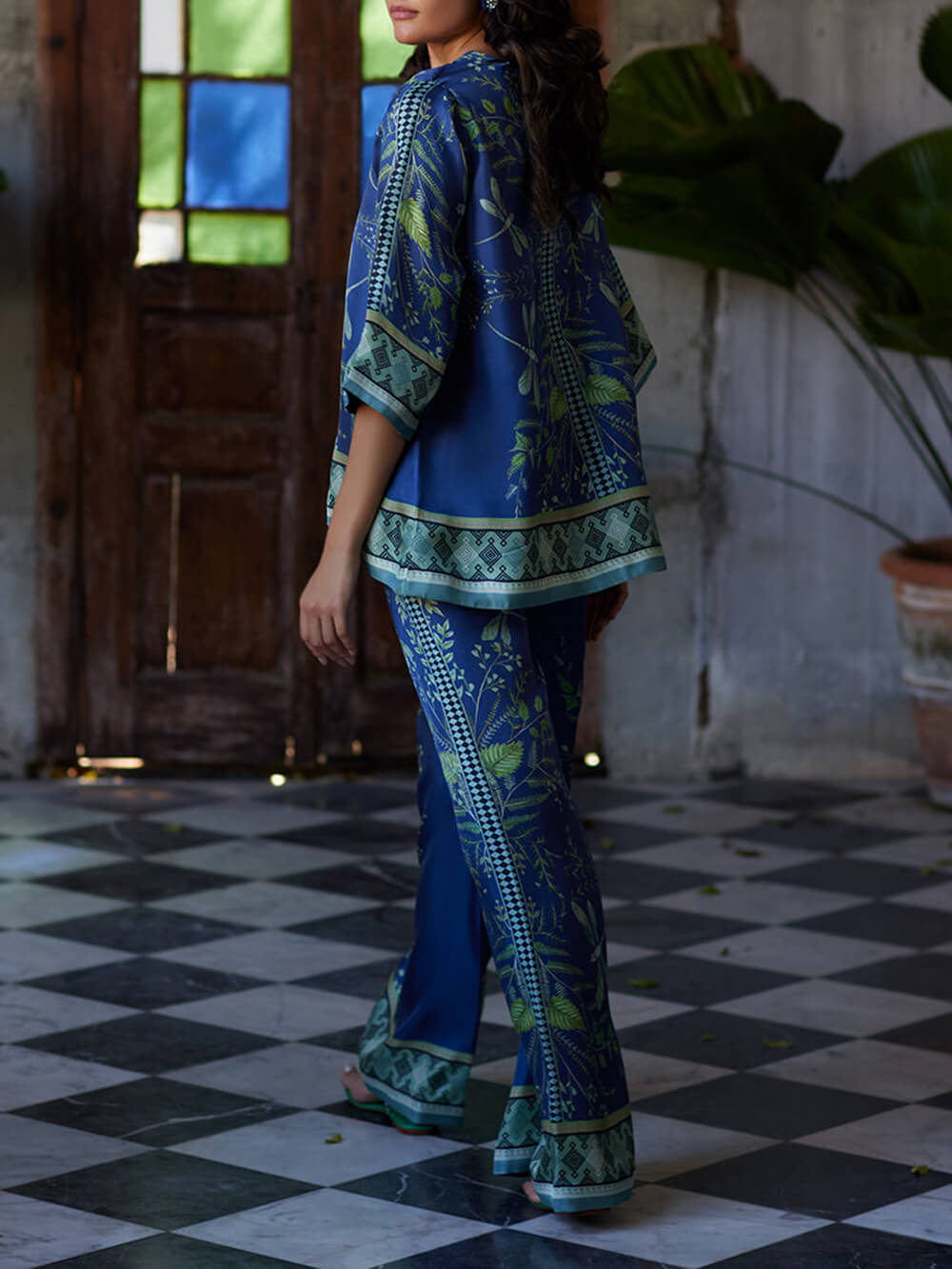 Ocean Elegance Botanical Print Loose Shirt