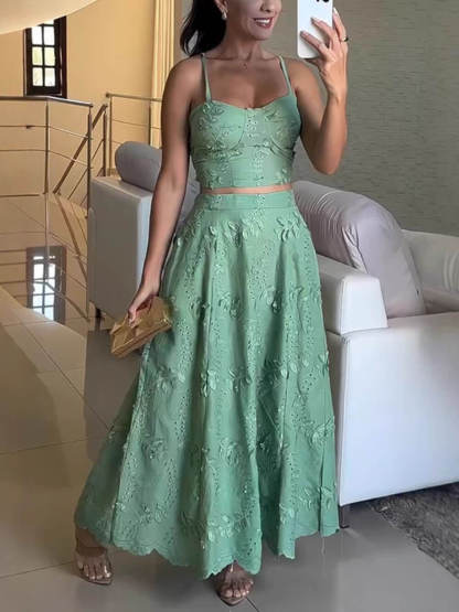 Casual Holiday Lace Patchwork High Waist A-Line Maxi Skirt