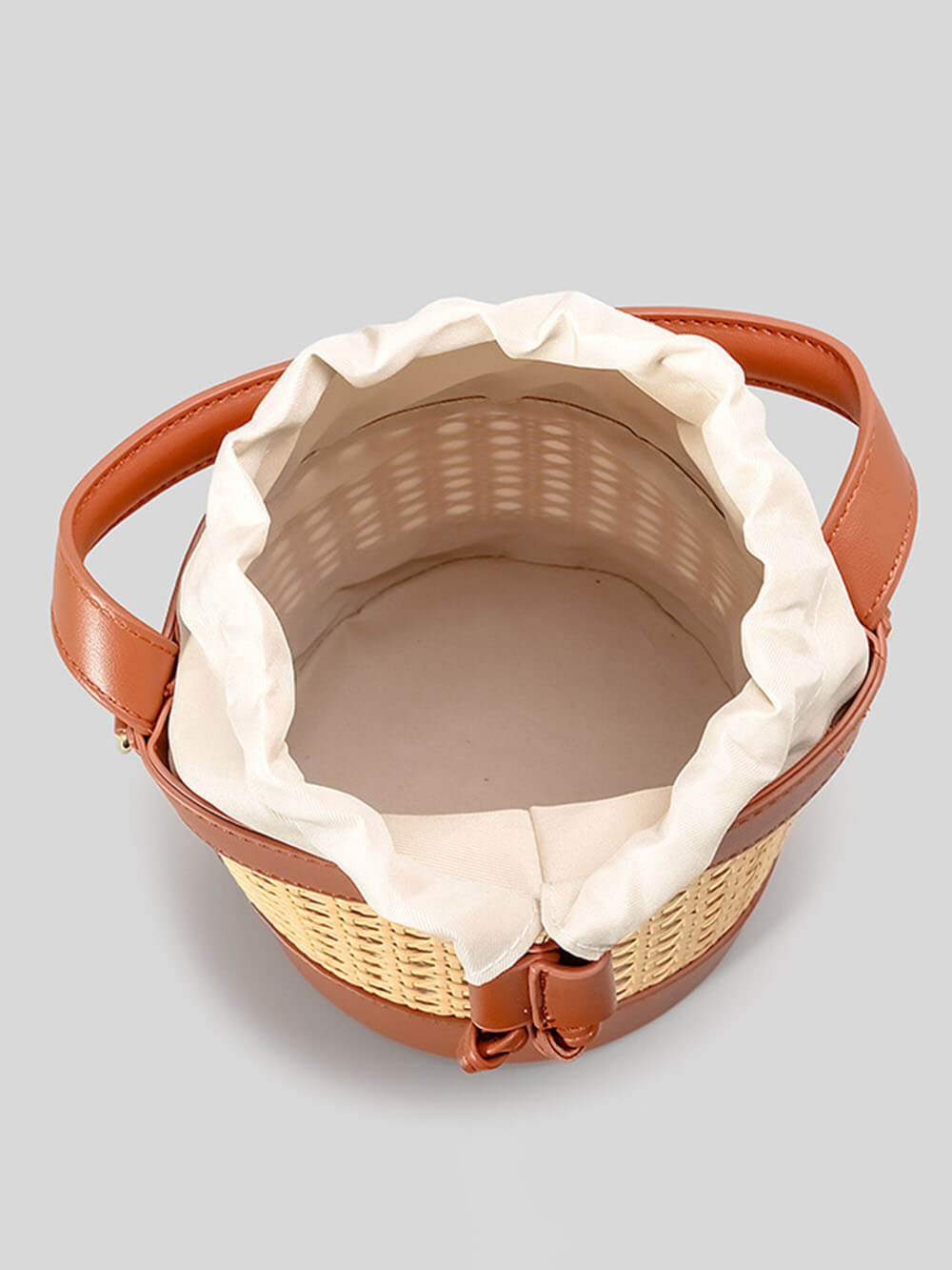 Beach Holiday Hollow Hand-Woven Rattan Drawstring Bucket Bag