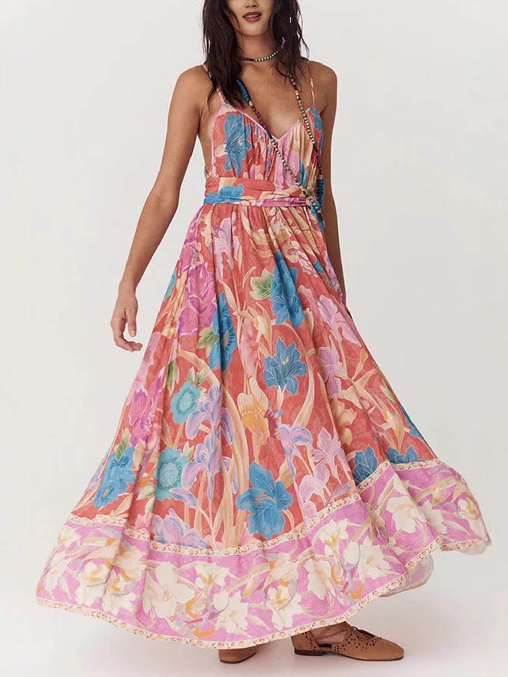 Casual Positioning Print Suspender Maxi Dress