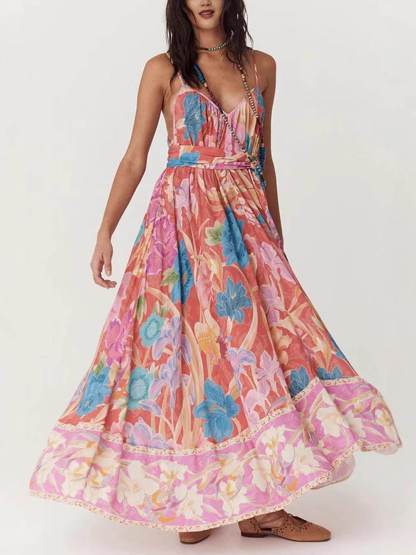 Casual Positioning Print Suspender Maxi Dress