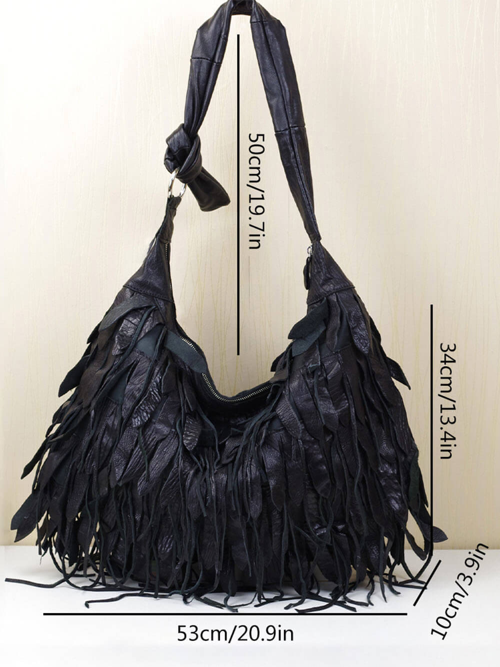 Casual Black Striped Tassel Personality Hobo Shoulder Bag
