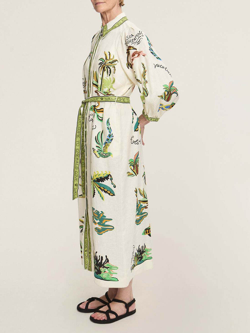 Unique Coconut Tree Print Day Dream Linen Shirtdress