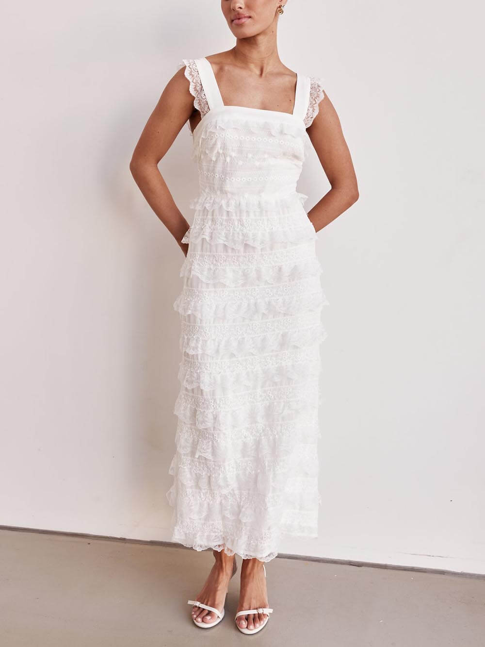 Delicate Layered Lace Detail A-Line Hem Maxi Dress