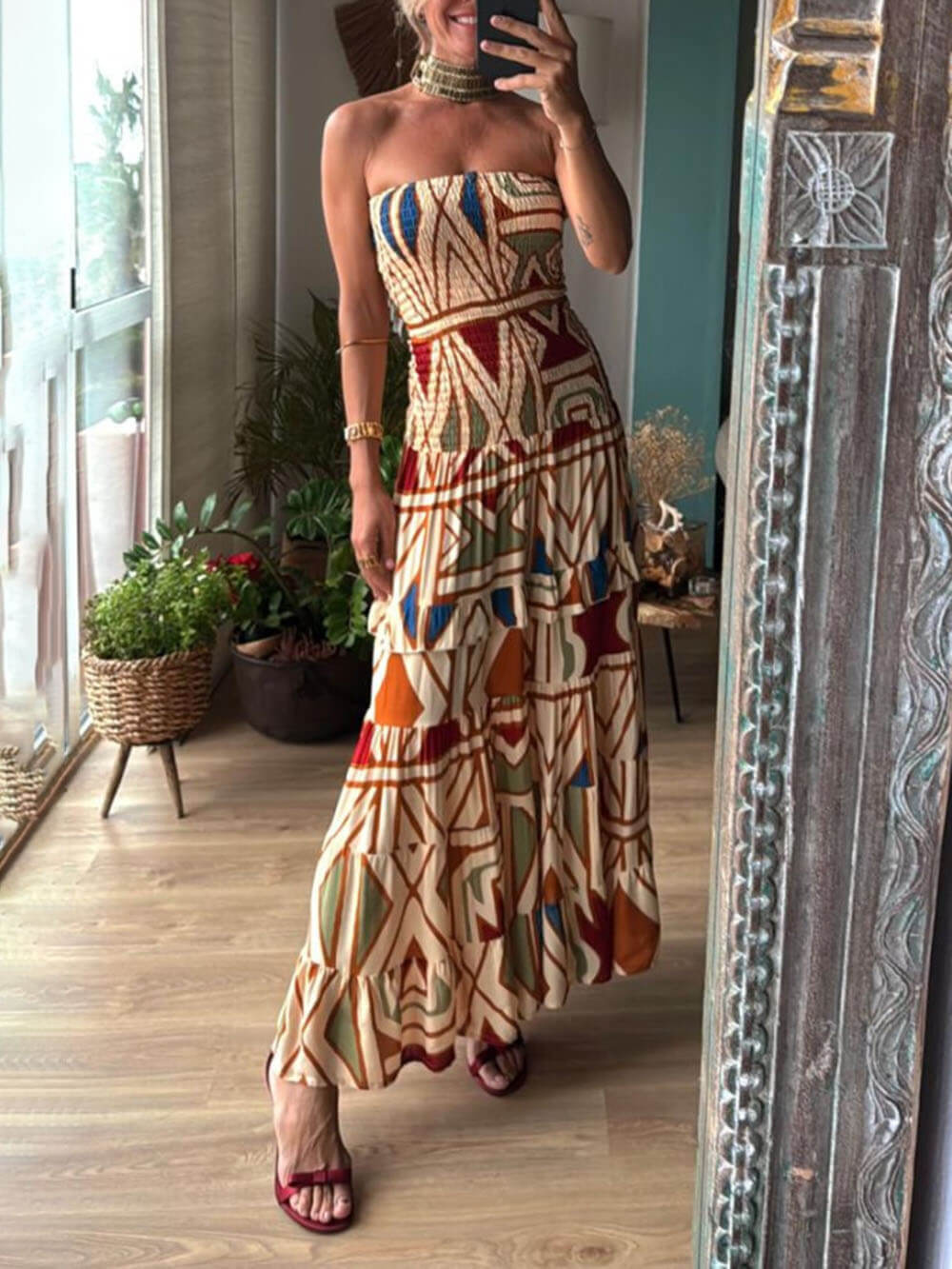 Chic Perfect Style Unique Floral Print Elastic Bandeau Maxi Dress