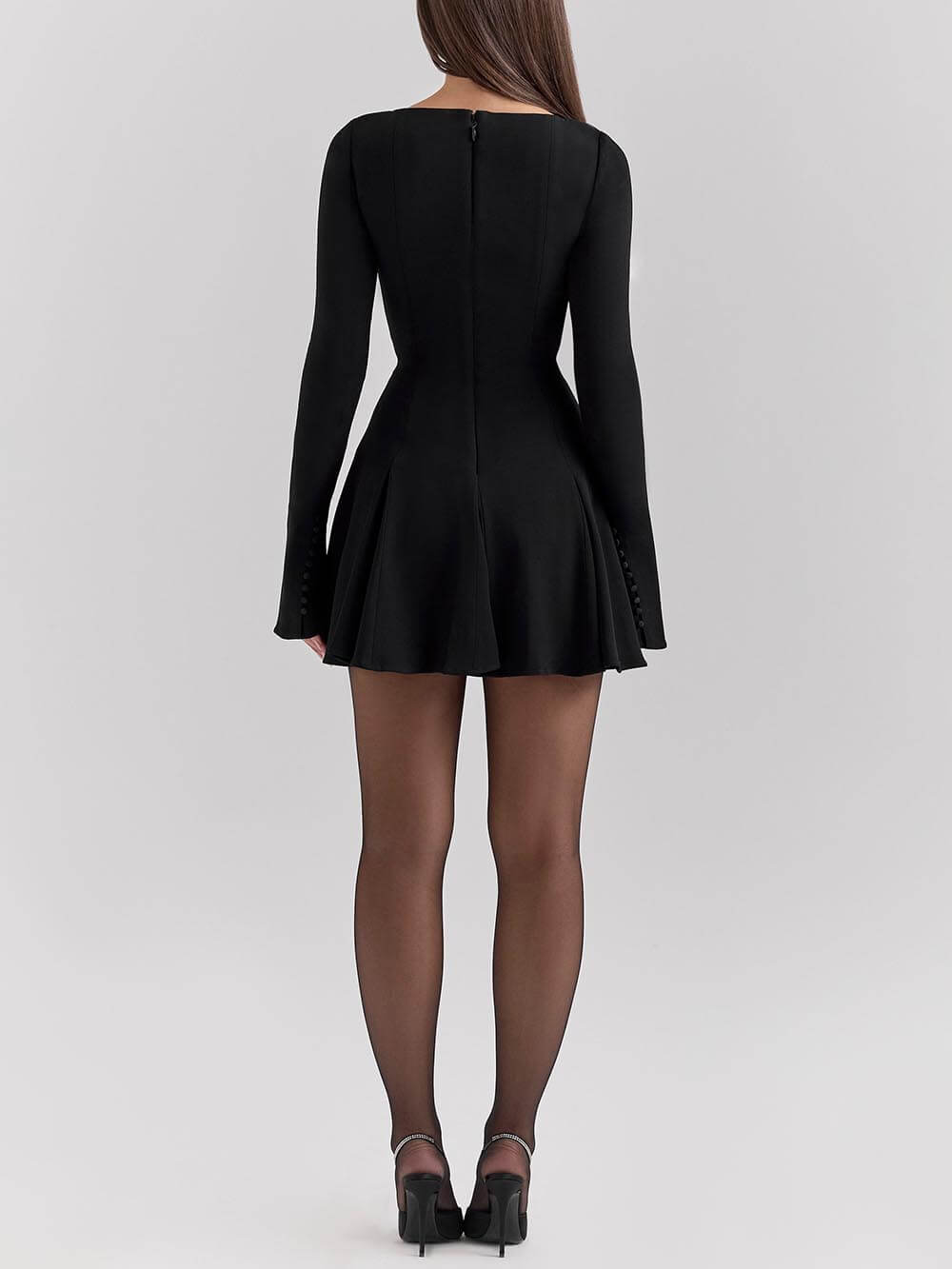 Retro Luxury Black Stretch High Waist Mini Dress