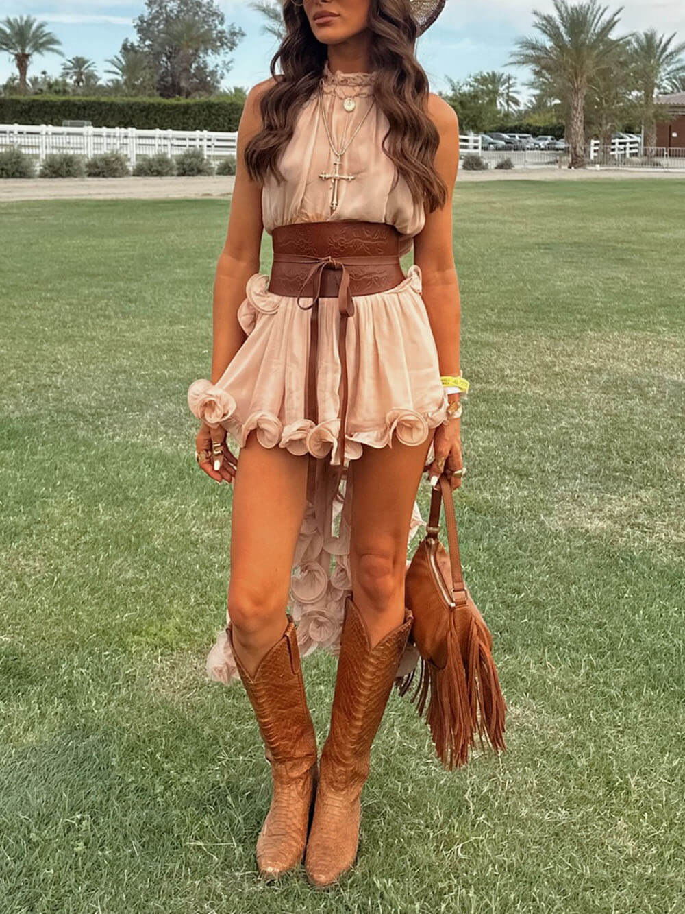 Delicate Romantic Drama Chiffon Wavy Ruffles Elastic Waist Loose Shorts