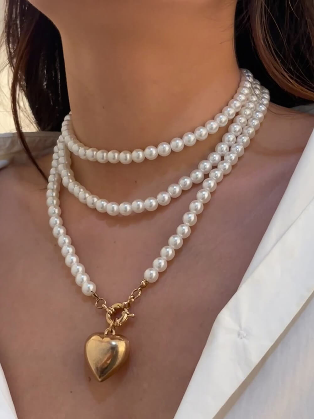 Elegant Love Pendant Imitation Pearl Multi-layer Necklace