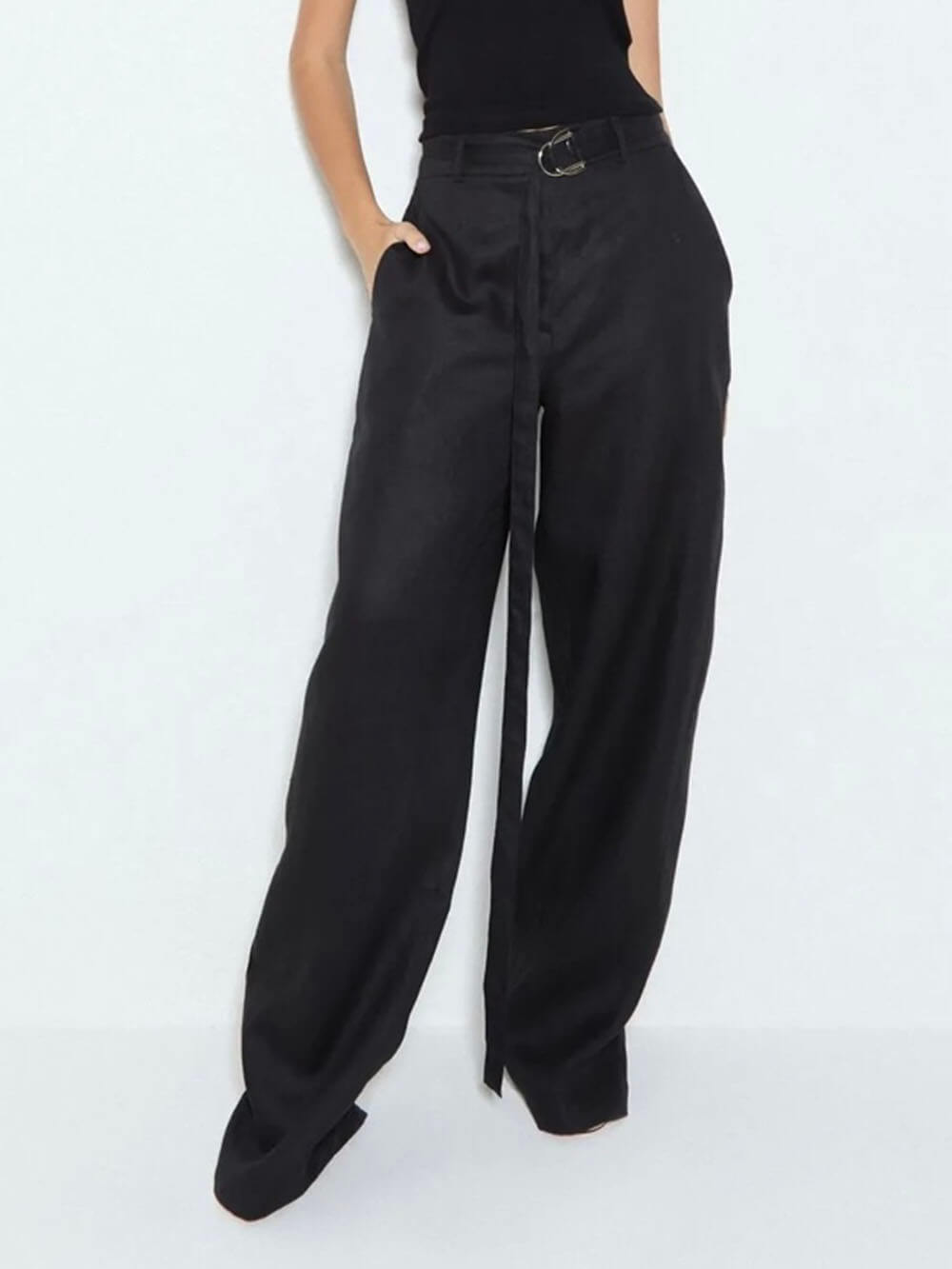 Exquisite Savina Linen Blend Pocketed Wide Leg Pants
