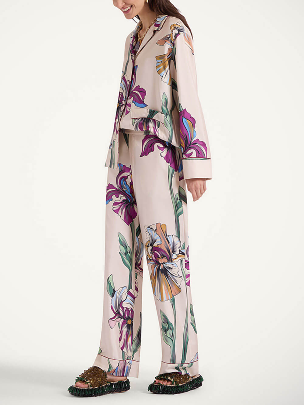 Casual Time Unique Floral Print Loose Pocket Elastic Waist Straight Pants