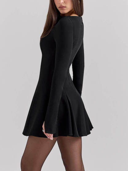 Retro Luxury Black Stretch High Waist Mini Dress