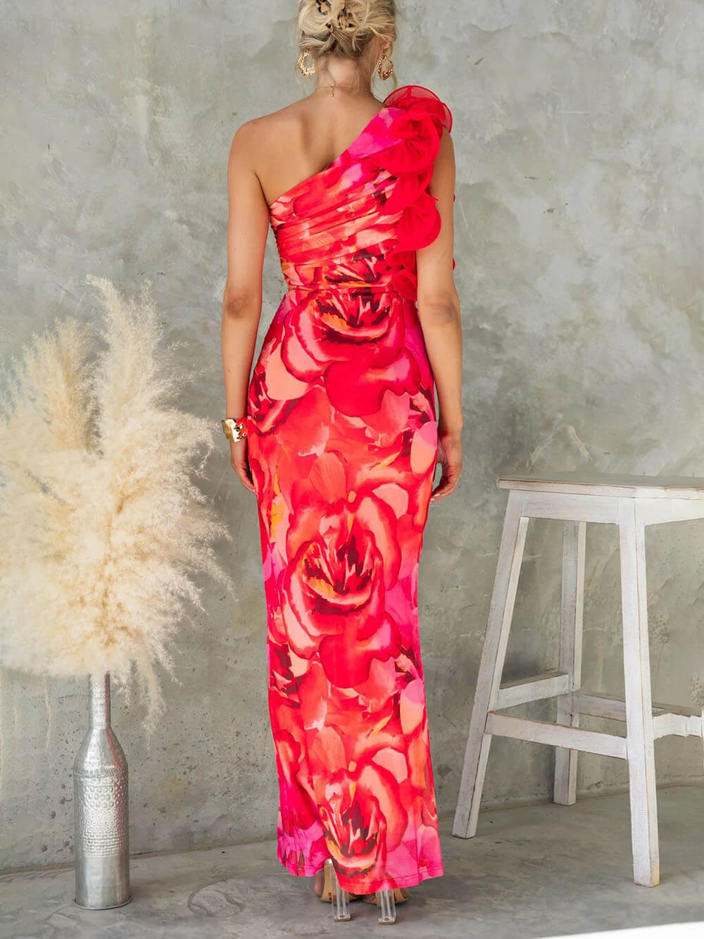 Sexy Elegant Sleeveless Three-Dimensional Flower Print Slim-Fitting Party Dress