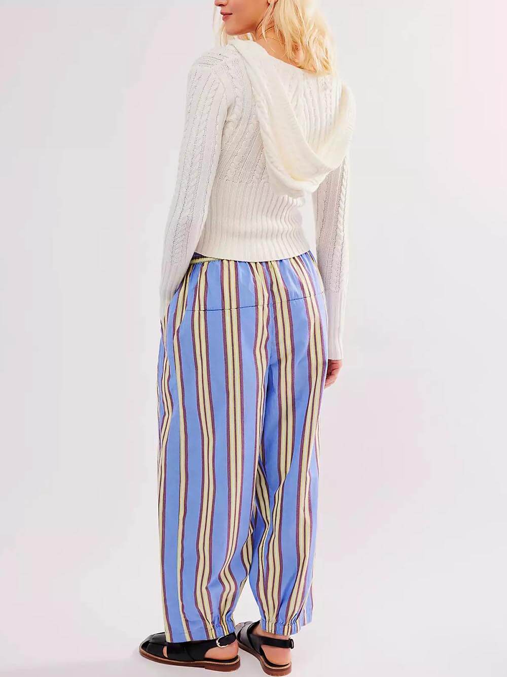 Classic Stripe Print Elastic Cuff Carrot Pants
