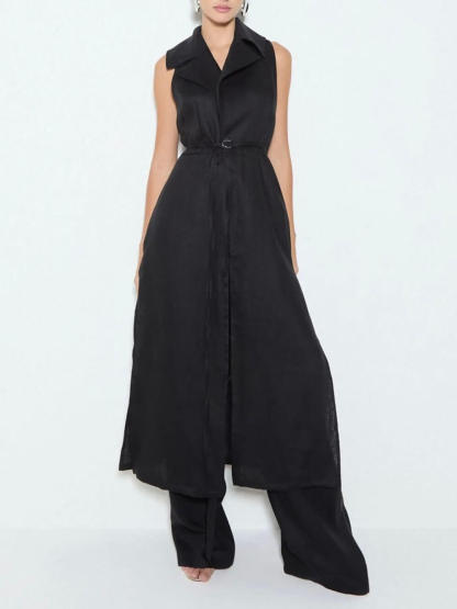 Exquisite Savina Linen Blend Pocketed Wide Leg Pants