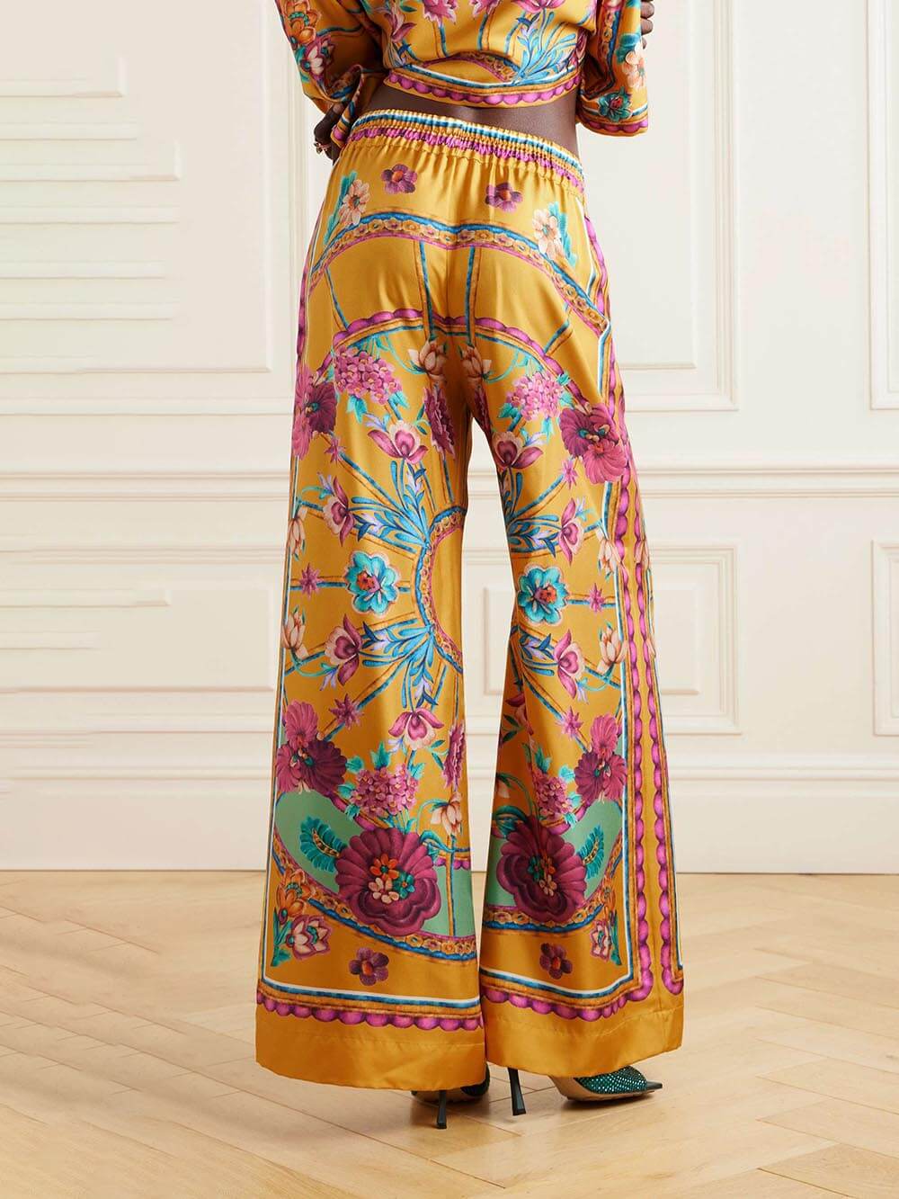 Sunset Cropped Unique Floral Printed Loose Wide-Leg Pants