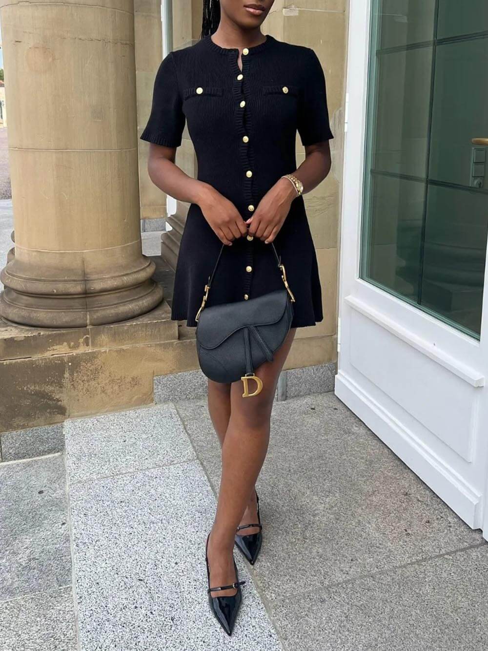 Delicate Short Sleeve Button Knit Mini Dress