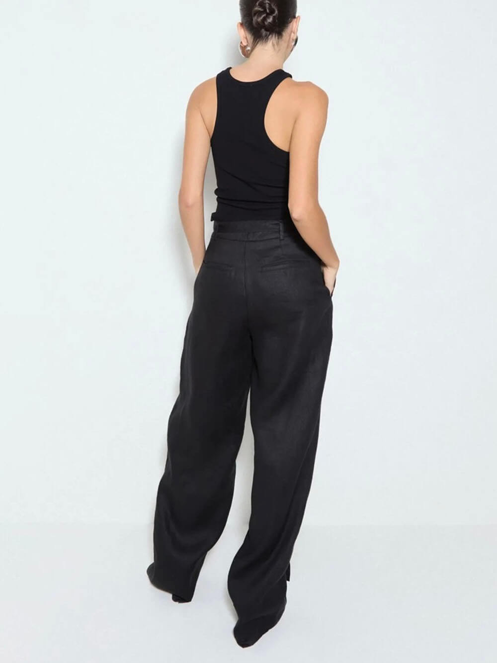Exquisite Savina Linen Blend Pocketed Wide Leg Pants