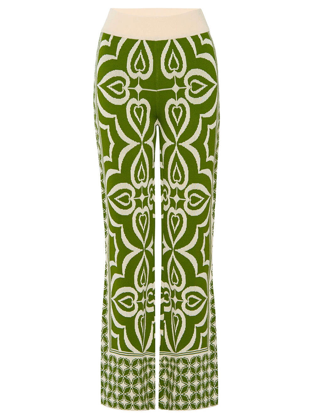 Spring-Inspired Tile Print Slim-Fit Stretch Knit Jacquard Pants