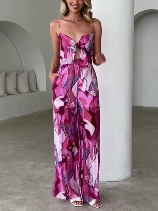 Printed suspender jumpsuit