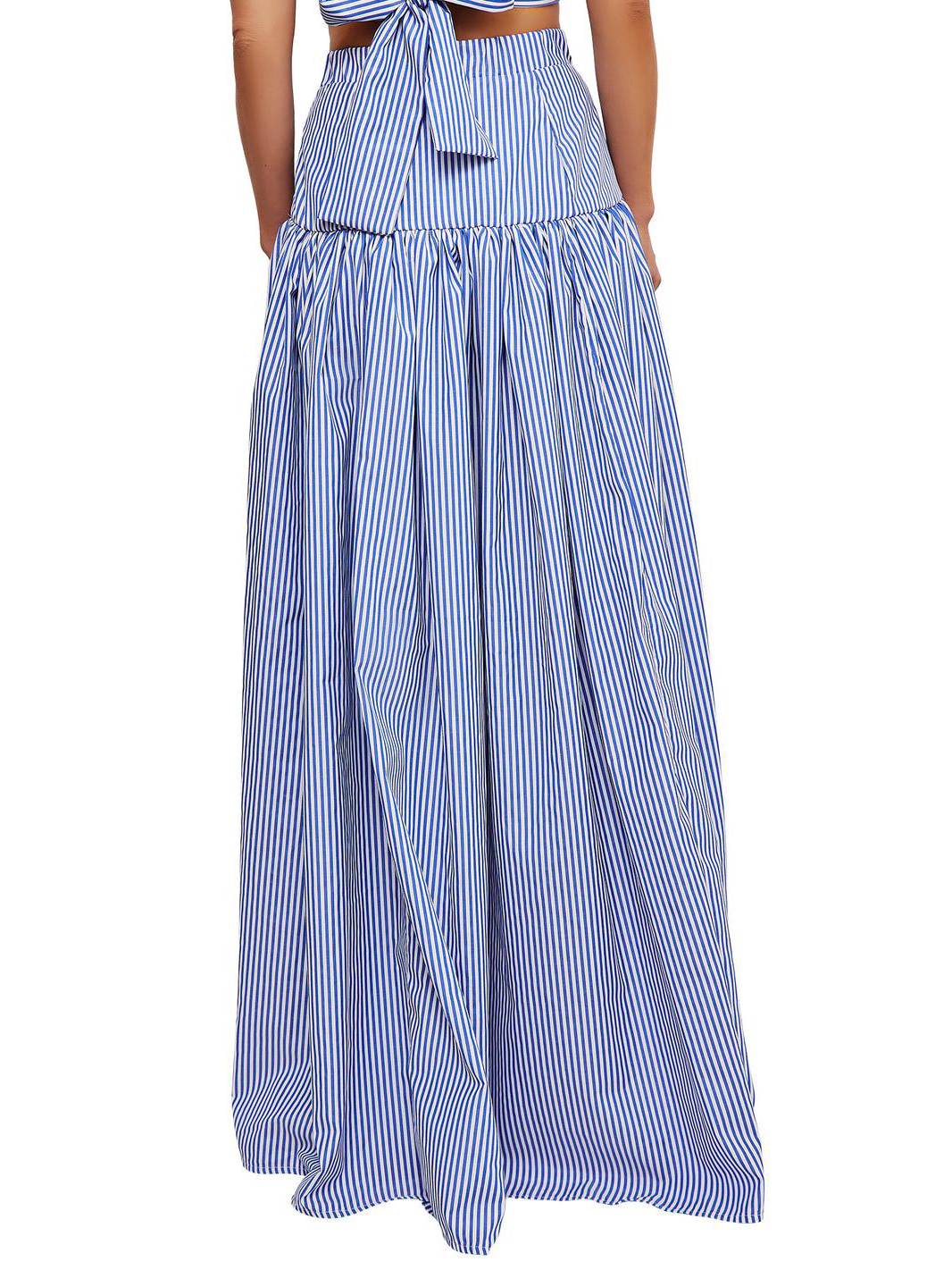 Striped Stand Collar Shirt And Skirt Suit-Shirt