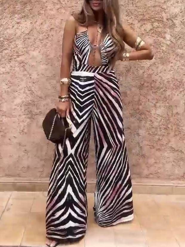 Zebra Print Cutout Jumpsuit